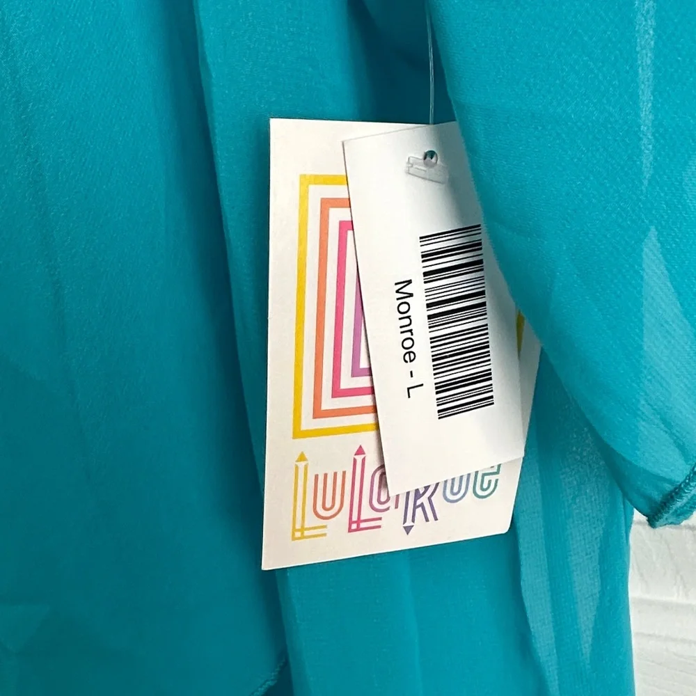 LuLaRoe Teal and Yellow Fringe Kimono - Picture 4 of 7